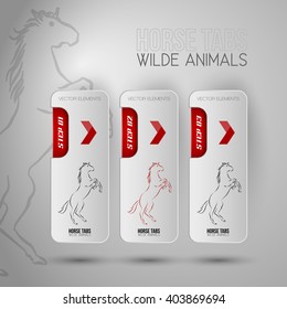 Three business tabs with horse symbols. Vector design element with wilde animals.