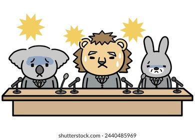 Three businessman animal characters exposed to flash.