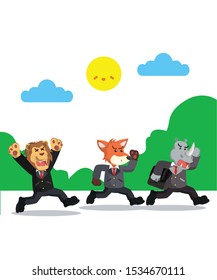 three businessman animals run vector illustration