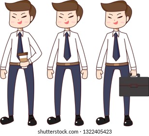 three businessman holding a coffee mug and take a bag,employee,Business Concept Cartoon Illustration. - Vector