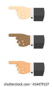 Three Businessman Pointing. Flat Design Vector Illustration Of Three Businessman Hands Pointing with the Index Finger