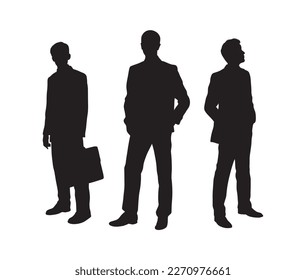 Three businessman standing together on white background silhouette.