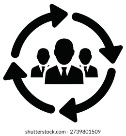 Three businessmen in a circular arrow cycle team collaboration exchange concept icon
