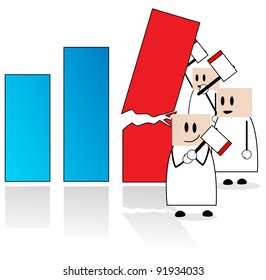 three businessmen destroy the graph with axes