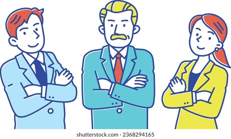 Three businessmen folding their arms
