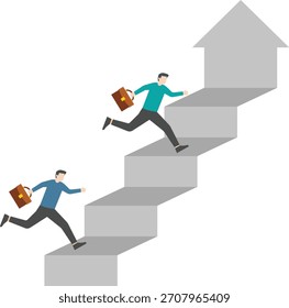 Tres hombres de negocios corriendo en flechas isométricas

