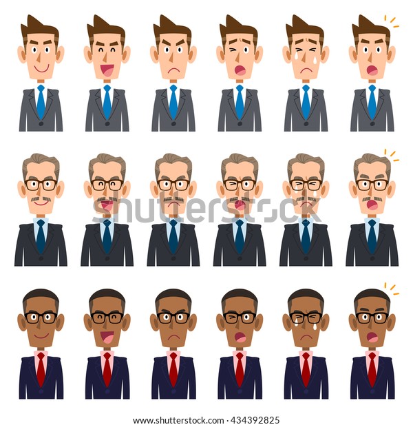 Three Businessmen Six Types Facial Expressions Stock Vector (Royalty ...