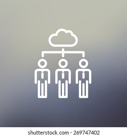 Three businessmen under the cloud icon thin line for web and mobile, modern minimalistic flat design. Vector white icon on gradient mesh background.