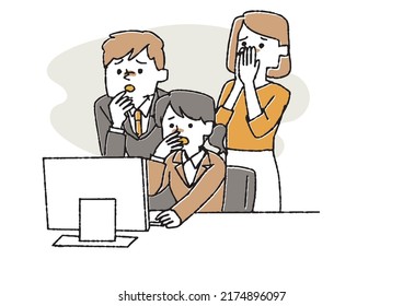  Three Businessmen Who Are Surprised To See Online News People Who Are Shocked By Bad News And Rumors