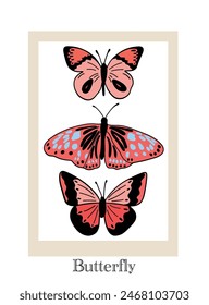 Three butterfly seventh poster card flat design natural