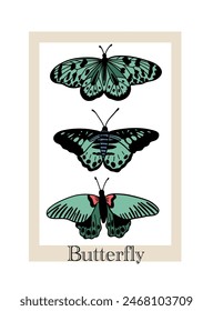 Three butterfly seventh poster card flat design natural