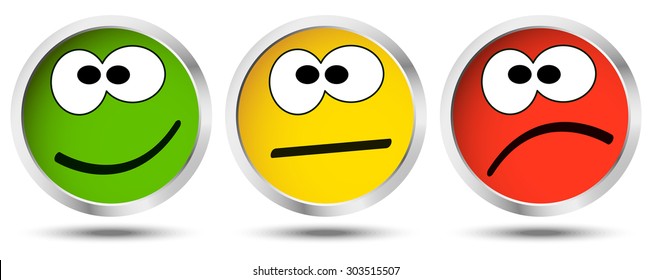 three buttons with happy, neutral and sad emotion faces