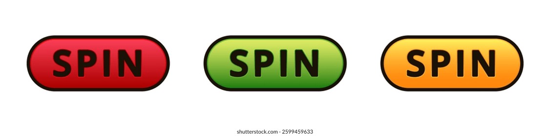 Three buttons, labeled spin, in red, green, and yellow colors, presented in a linear row.