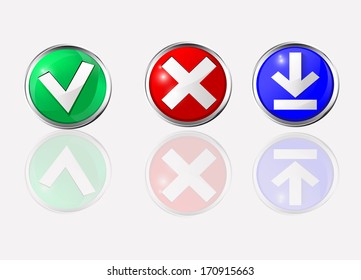 Three buttons such as closing, ok and download. Vector eps 10