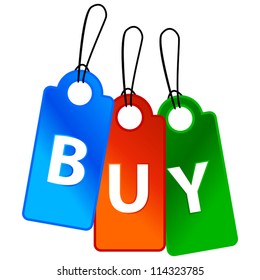 Three buy labels of different color and unique design.