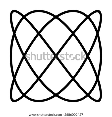 Three by four Lissajous figure. Also known as Lissajous or Bowditch curves, are mathematical curve graphs that arise from the superposition of two harmonic oscillations at right angles to each other.