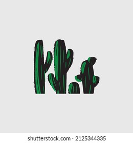 
Three cacti. Deep shadows. Two colors. Hand drawing. Vector flat art.