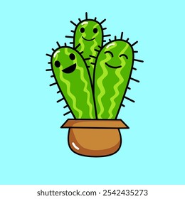 three cactus character cute kawaii. vector cartoon illustration isolated 