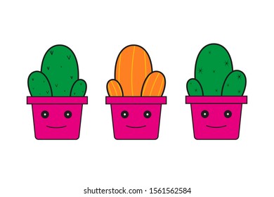 Three cactuses smile potted plants  