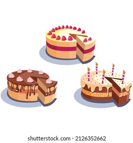 tres pasteles con relleno diferente