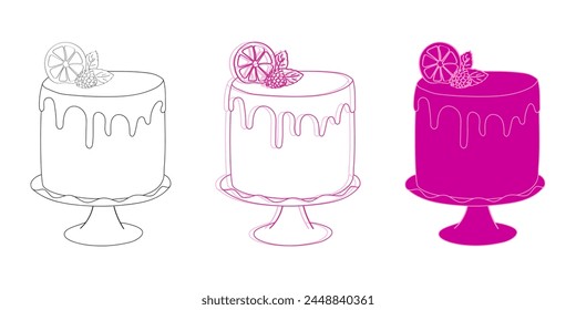 En este dibujo se muestran tres pasteles con diferentes coberturas. Los pasteles están ilustrados artísticamente