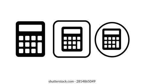 Three calculator silhouettes with varying frame styles against a white background silhouette calculators computing device devices arithmetic mathematics
