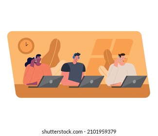 three call center workers scene characters