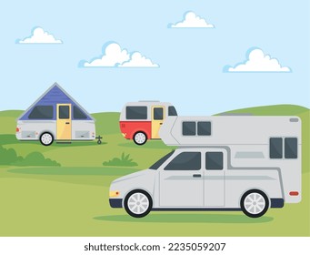 tres remolques de camper en el paisaje