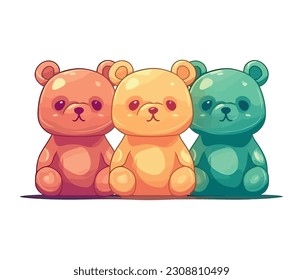 three candies gums with bears shape isolated