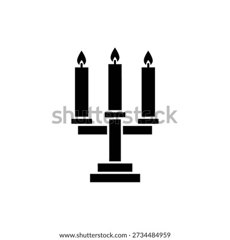 Three Candle Candelabra Icon with Lit Flames in Black