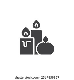 Three candle decoration vector icon. filled flat sign for mobile concept and web design. Candle Holder glyph icon. Symbol, logo illustration. Vector graphics