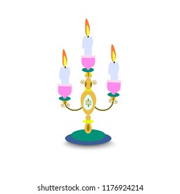 Three candle  on white background. isolated, cartoon