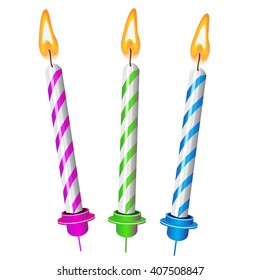 Three candles for birthday cake. Vector illustration.