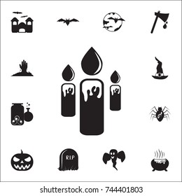 three candles with flame icon. Set of Halloween icons on white background