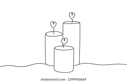 Tres velas con una llama en forma de corazón. Día de San Valentín. Ilustración vectorial. Imágenes producidas sin el uso de ningún tipo de software de IA en cualquier etapa. 