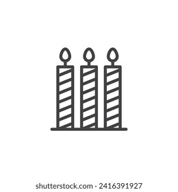 Three candles line icon. linear style sign for mobile concept and web design. Candles lit outline vector icon. Symbol, logo illustration. Vector graphics