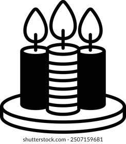 Three candles on a black and white background. The candles are lit and the image has a warm and cozy feeling