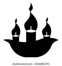 Three candles in a unique holder silhouette.