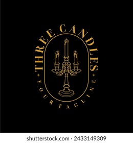 Three Candles vintage logo vector design. Black gold. Classic and Elegant