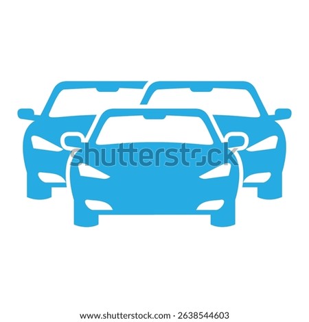 Three Car Front Silhouette Vector, Blue Traffic or Convoy Icon,