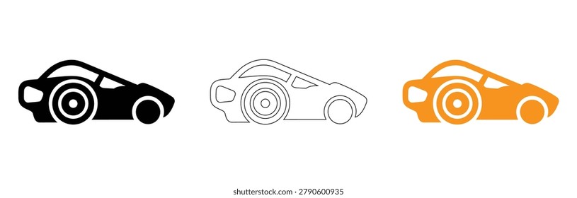 Three car icons with camera lenses on white, ideal for automotive and photography concepts