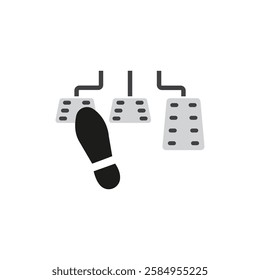 Three car pedals being pressed by a foot brake, gas, and clutch. Ideal for automotive, driving, safety, and transportation concepts.