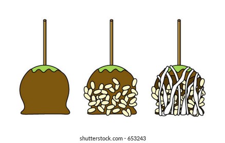 three caramel apples