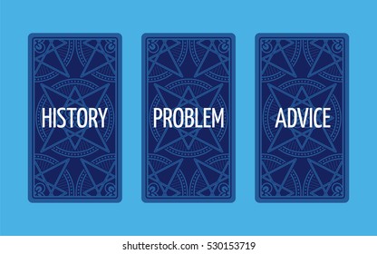 Three card tarot spread. Reverse side. Problem solution. Vector