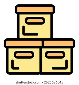 Tres cajas de cartón apiladas formando una forma de pirámide, un simple icono de cajas de almacenamiento