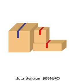 Three cardboard boxes of various shapes and sizes, storage of parcels in a delivery service, paper packaging in a warehouse vector illustration
