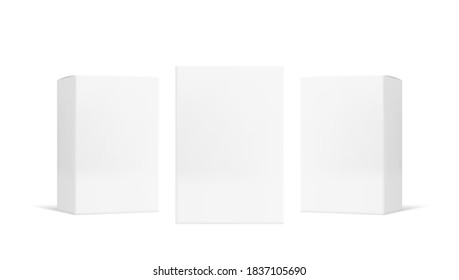 Three Cardboard Packaging Boxes Mockup On White Background. EPS10 Vector