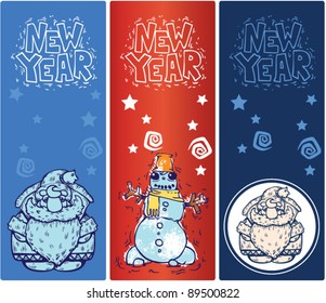 three cards for Christmas with snowman and Santa Claus