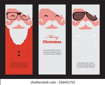 three cards  of fashion silhouette hipster style Santa Claus