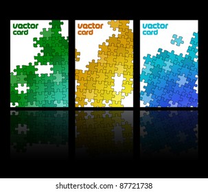 Three cards with mosaic made from puzzle pieces